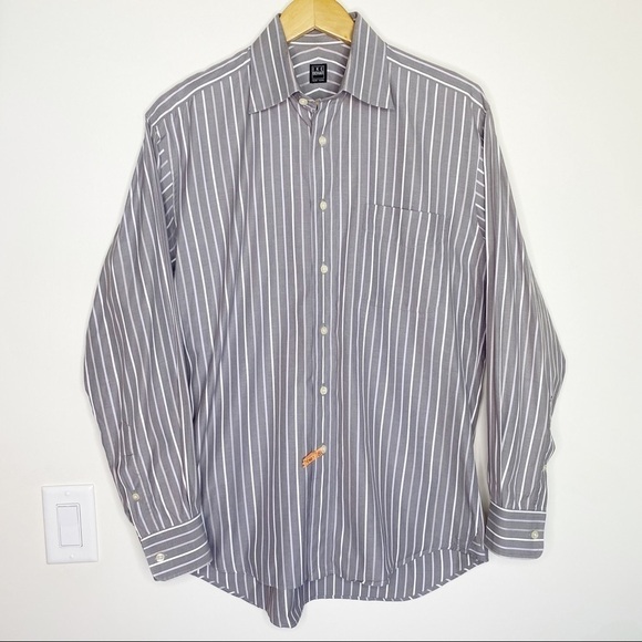 Ike Behar Gray White Stripe Button Up Dress Shirt 15.5 34 - Picture 3 of 7